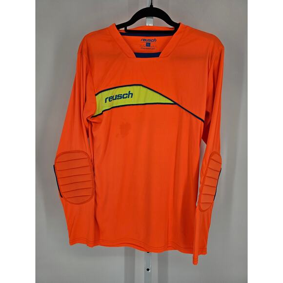 Reusch Goalkeeper Jersey Padded Long Sleeve Mens L Black Orange Soccer Shirt - Picture 1 of 5